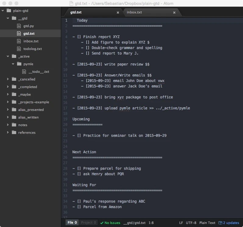 Writing pymle plain gtd 1