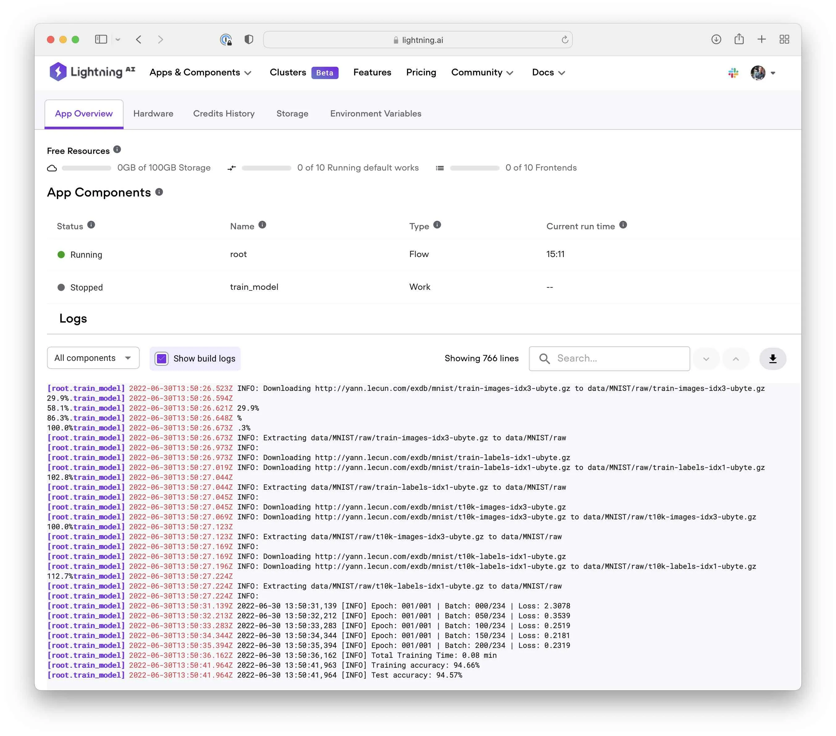 Lightning app srgan 2 train app results
