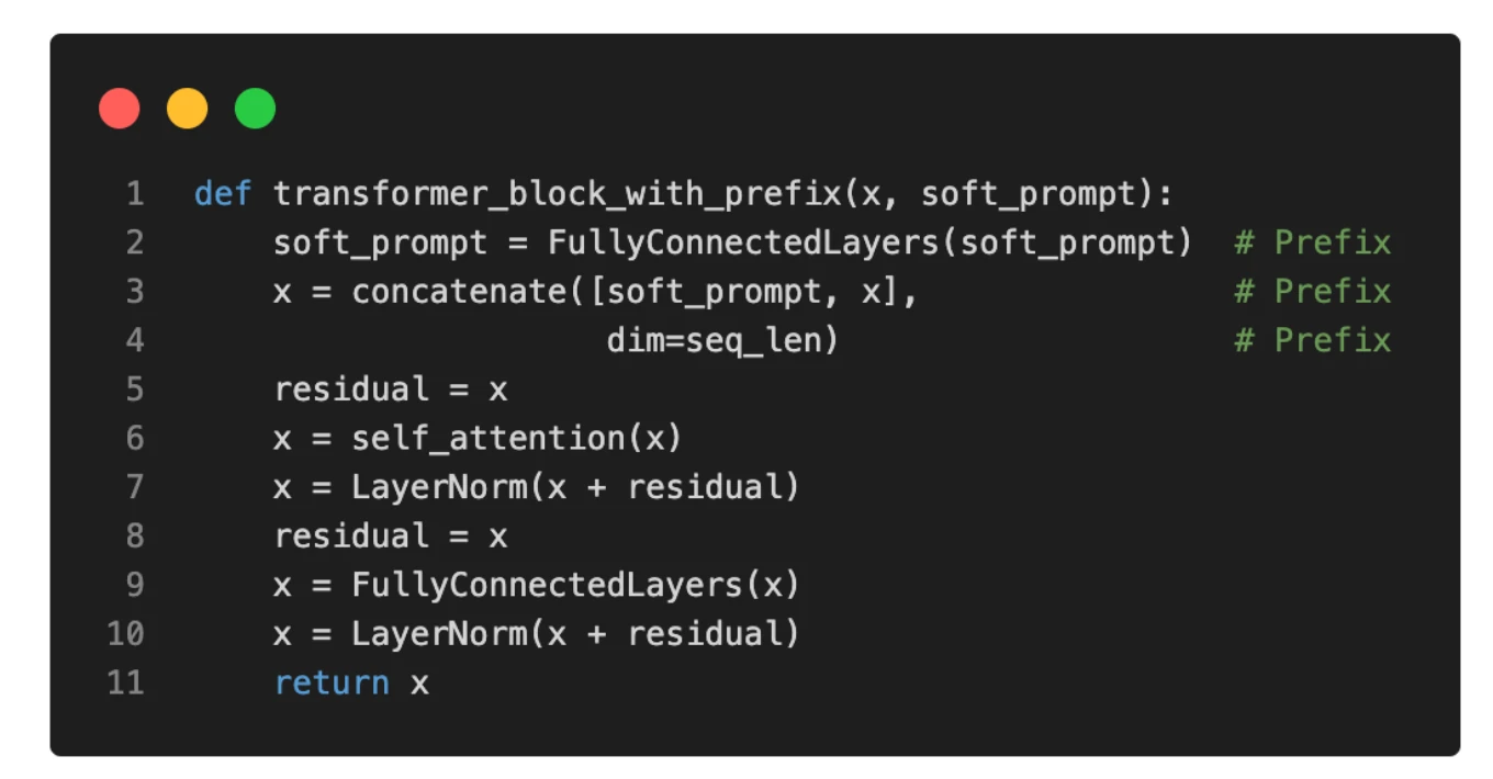 Llm finetuning llama adapter prefix code